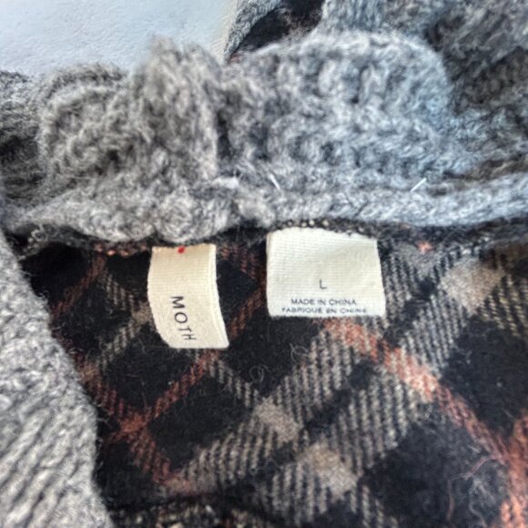 Anthropologie Moth Womens Derry Plaid Wool Blend Zip Hooded Jacket Large Gray - Picture 3 of 8